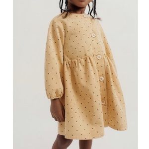 Zara Girls Yellow Black Polka Dot Button Front Long Sleeve Dress